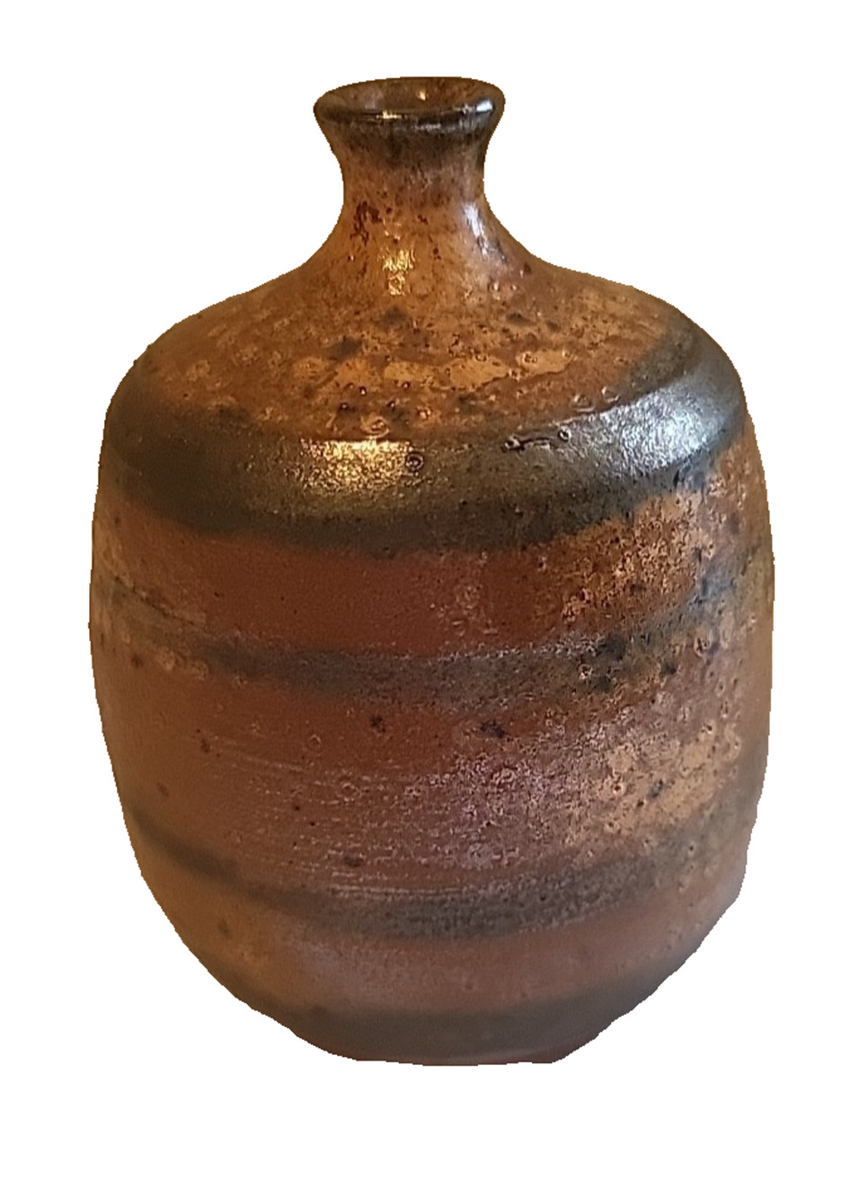 VTG Handmade Japanese Style Art Pottery 4” Tall Bud Weed Vase Redware Brown